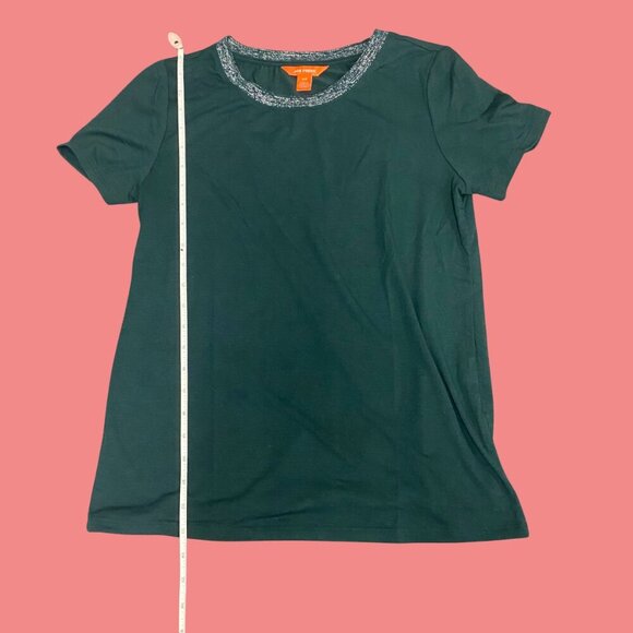 Joe Fresh Dark Green Short Sleeve T-Shirt with Metallic Trim | Size S - Picture 3 of 7